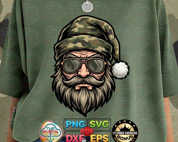 Vintage Santa Face Camouflage Christmas Xmas Camo png Festive svg Men eps Digital Download