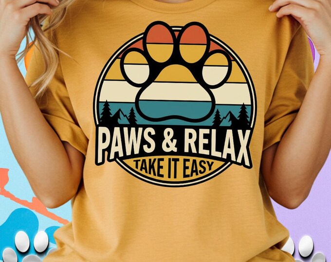Paws and Relax Vintage Dog Paw Print Mountain Pine Animal Png Svg Bundle Digital