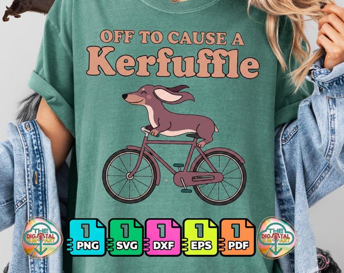 Women's Off to Cause A Kerfuffle Dachshund Bicycle Chaos Digital Png viral Svg Bundle