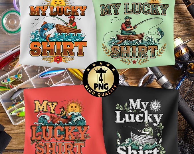 Lucky Fishing Shirt Png, Retro Fisherman Art, Funny Fly Fishing Design, Outdoor Lover Gift, Vintage Angler Digital Download