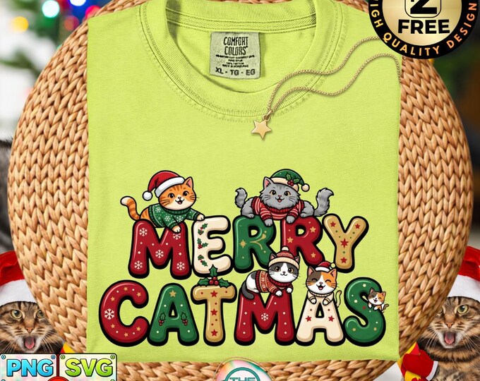 Womens Merry Catmass Winter Magic Playful Icons Svg Xmas Holiday Cat Png Digital Download