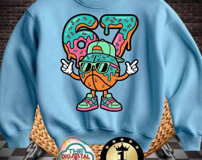 67 Basketball Ice Cream Drip Png, Funny Gen Alpha 67 Meme, Kids Six Seven Shirt Design, Digital Download Sports Graphic