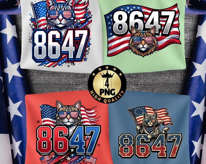 8647 Cat Png, Patriotic 86 47 Funny Cat Usa Flag Sunglasses Png, Funny American Cat Graphic Digital Download