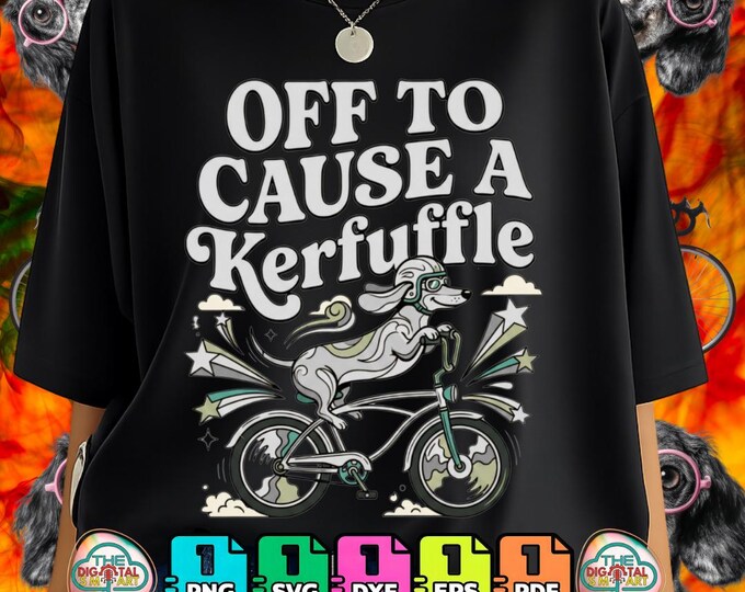 Women's Off to Cause a Kerfuffle Dachshund Bicycle Chaos Png Svg Digital Download Bundle
