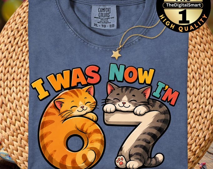 I Was 6 Now I Am 7 PNG, Funny 7th Birthday PNG, Six Seven Meme Shirt Design, 6 7 Kids Turning 7 Sublimation, Digital Download