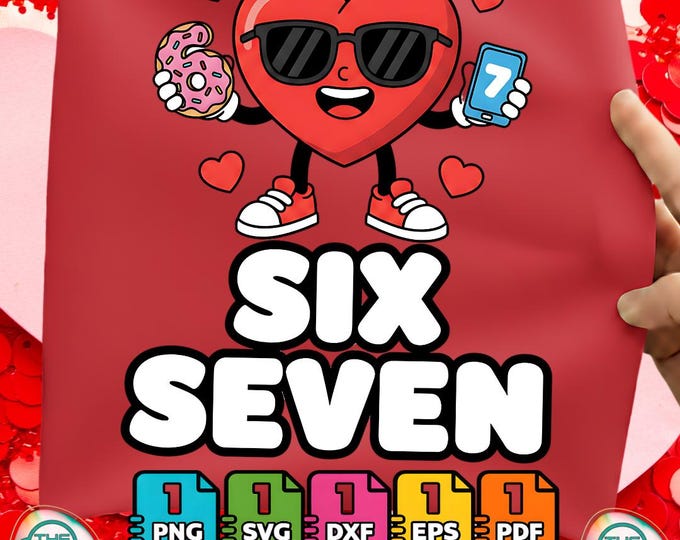Funny Six Seven 6 7 Meme Digital Png Valentine Heart Svg Bundle Kids Boys
