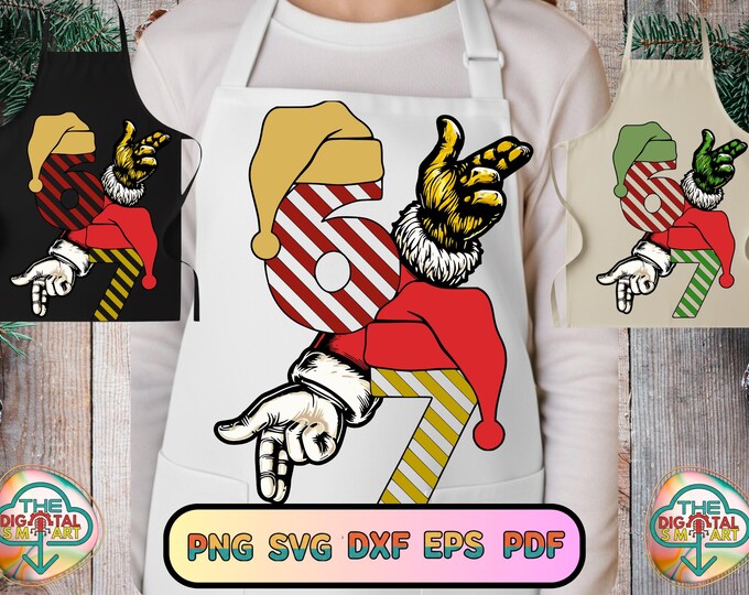 Six Seven Santa Says Hands Funny Christmas Meme Trend Png Cheerful Svg Bundle