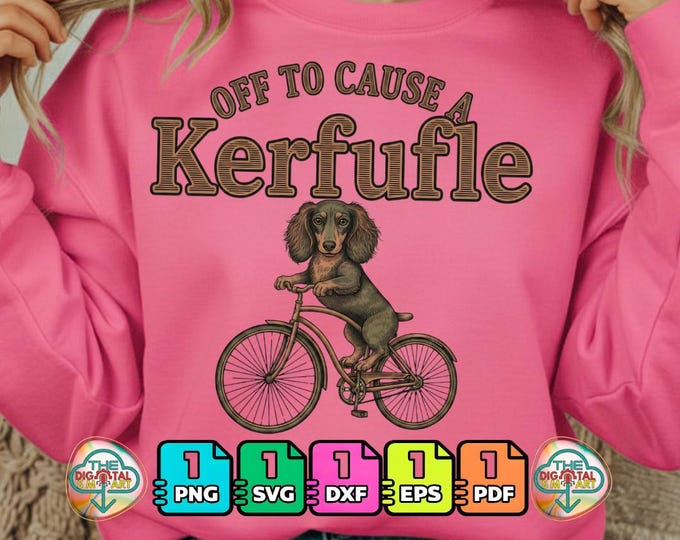 Women's Off to Cause a Kerfuffle Dachshund Bicycle Chaos Png Svg Dxf Eps Digital