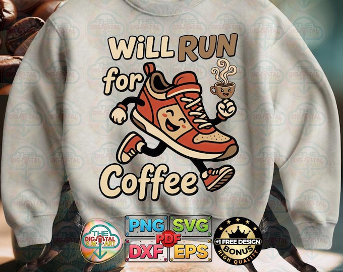 Will Run for Coffee Retro Trail Running Meme Png Marathon Lover Svg Digital Download