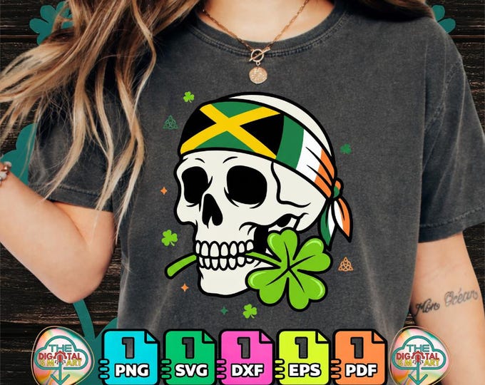 St Patricks Day Irish Rasta Skull Clover Digital Png Template Svg Bundle Dxf Eps