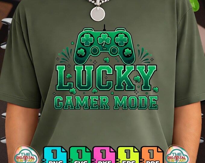 Lucky Gamer Mode Shamrock Controller Design Funny Png  Bundle Svg Digital Dxf Download Eps