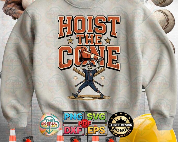 Funny Baseball Skeleton Hoist the Cone PNG SVG (Digital Download)