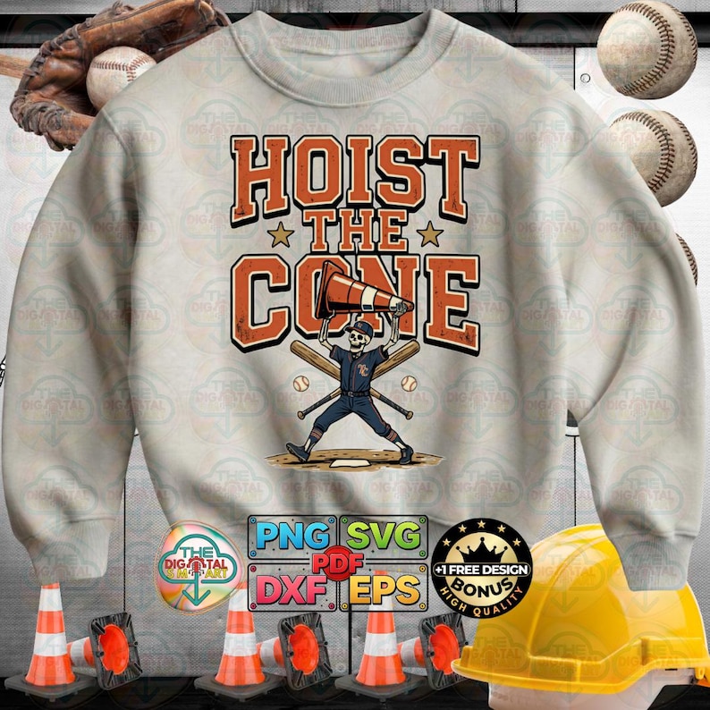 Funny Baseball Skeleton Hoist the Cone PNG SVG (Digital Download) image 1
