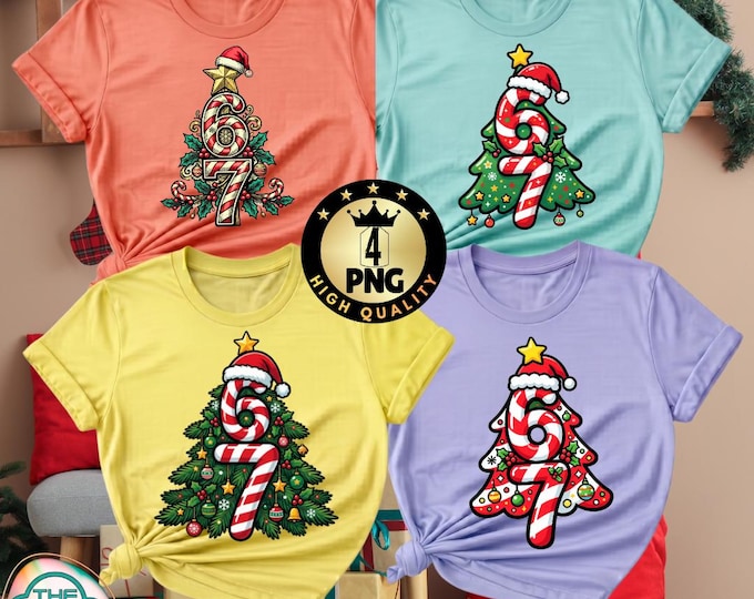 Six Seven Candy Cane Christmas Tree PNG Bundle (Digital Download)