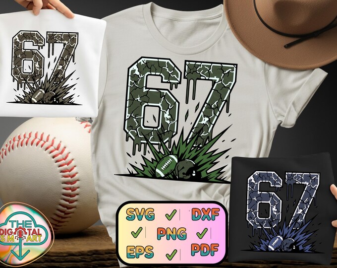 Football 67 Six Seven Meme Funny Drip American Football Digital Png Bundle Humor Svg