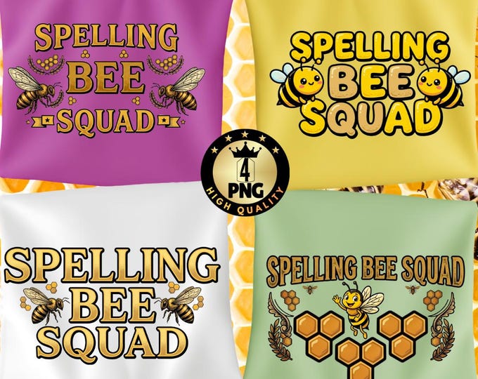 Spelling Bee Squad PNG Bundle, Bee Cartoon Designs (Digital Download)