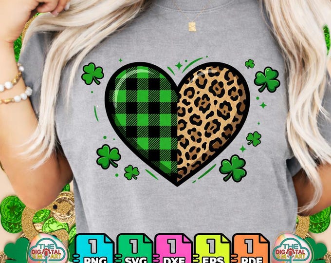 St Patrick’s Day Lucky Shamrock Leopard Plaid Heart Png Svg Dxf Eps Digital Download