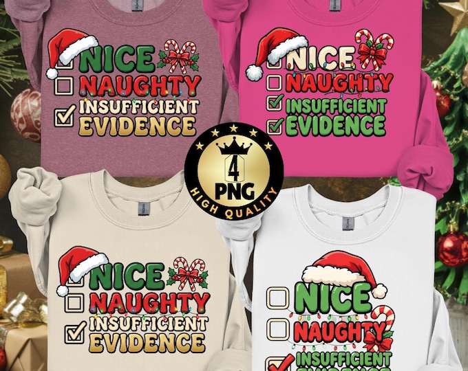 Nice Naughty Insufficient Evidence Png, Funny Christmas Shirt Design, Santa Humor Sublimation, Xmas Clipart Gift