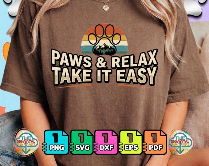Paws and Relax Vintage Dog Paw Print Mountain Pine Animal Png Bundle Digital Download