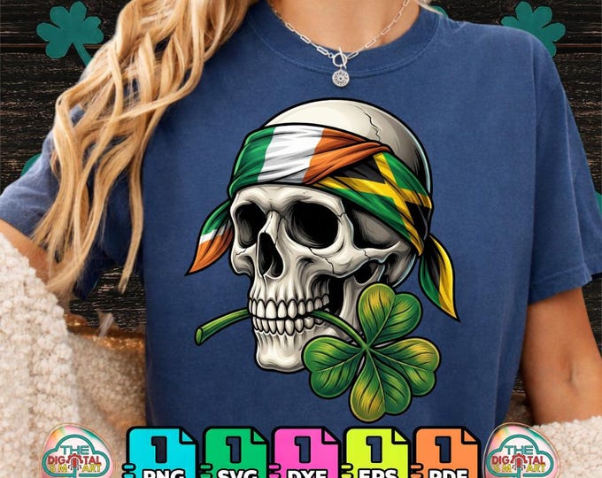 St Patricks Day Irish Rasta Skull Clover Png Svg Dxf Eps Digital Download Bundle