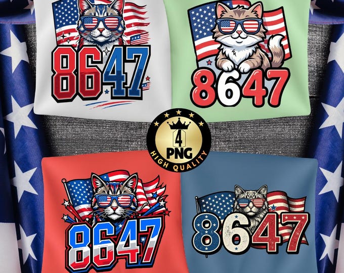 8647 Cat Png Funny Patriotic Cat Graphic, American Usa Flag Sunglasses Cat Png, 86 47 Digital Download