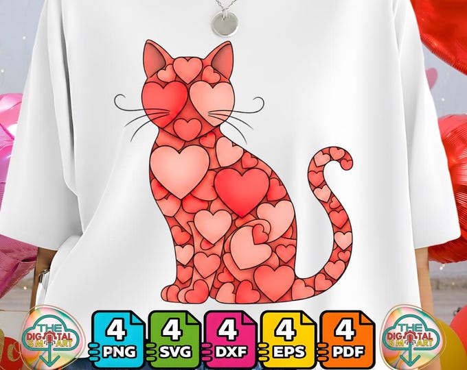 Cat Valentine Png   Heart Retro Crewneck Svg  for Cat Lovers Dxf Digital Download Eps