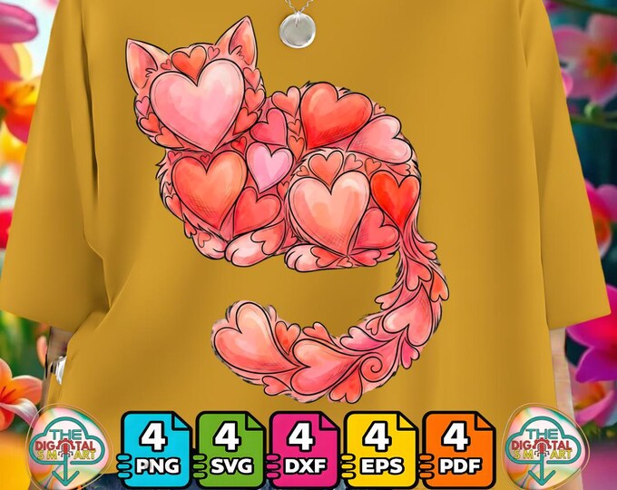 Funny Cat Valentine Heart Retro Png  Crewneck for Cat Lovers Svg Digital Download