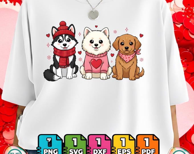 Valentine Dogs PNG SVG Bundle: Cartoon Pets (Digital Download