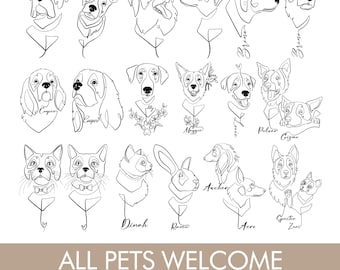 Tatuaje de perro personalizado, diseño de tatuaje de mascota personalizado, contorno de oreja de perro, arte lineal de mascota, boceto conmemorativo de gato a partir de foto, fallecido, digital, arte lineal de perro