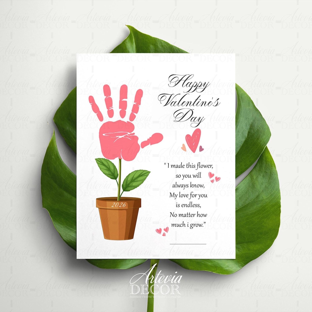 Valentine Handprint Craft for Kids, Flower Poem Keepsake, Printable ...