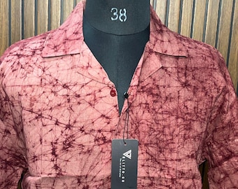 Handmade Wax Batik Print Shirt | Abstract Tie Dye Style Button Down Summer Fashion