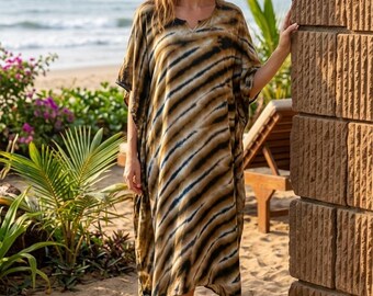 Tiger Print Kaftan Dress | Boho Beach Cover Up, Resort Wear, Oversized Caftan
