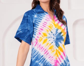 Hand Tie Dye Rayon Top | Colorful Spiral Boho Summer Top