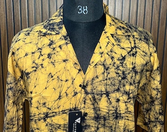 Handmade Wax Batik Print Shirt | Abstract Tie Dye Style Button Down Summer Fashion