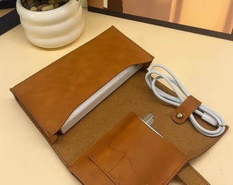 Leather Travel Cable Organizer - Tech Accessory Storage Pouch