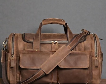 Genuine Leather Travel Duffel Bag | Handmade Vintage Carry-On