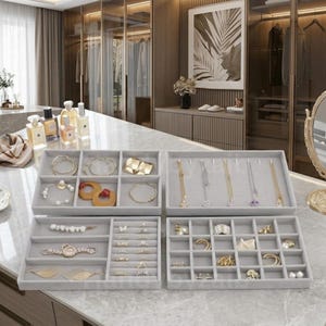 Soft Velvet Jewelry Organizer Trays | Stackable Drawer Storage Set
