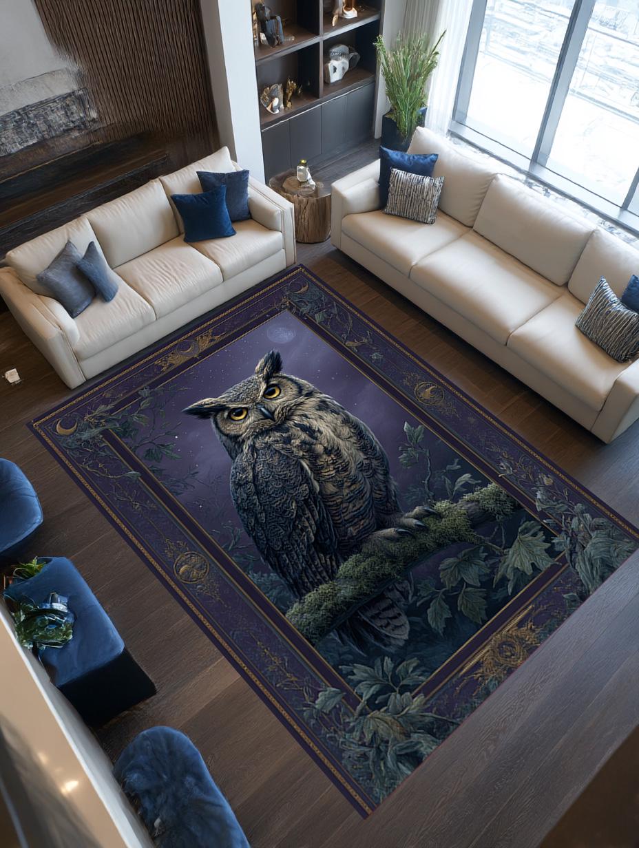 Gothic Owl Rug – Dark Academia Celestial Night Bird Carpet