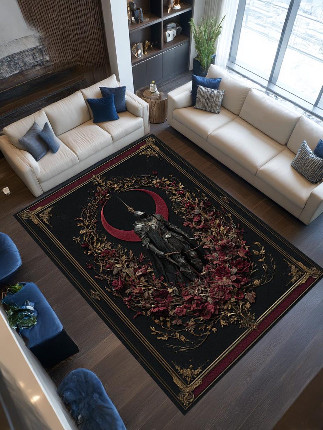 Moon Knight Rug Gothic Knight Rug, Dark Academia Medieval Armor Art Area Rug, Crimson ...