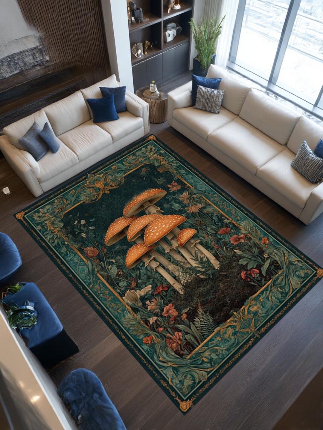 Whimsical Mushroom Rug, Art Nouveau Cottagecore Area Rug - Etsy