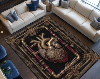Gotisch anatomisch harttapijt, donker Academia-alchemietapijt, steampunk hartkunsttapijt, heksachtig occult decor, humeurig gotisch vloerkleed