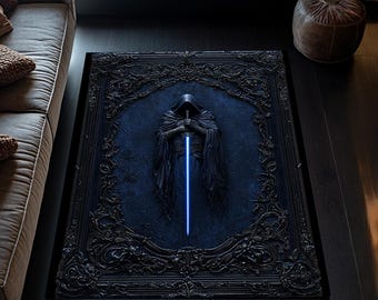 Dark Fantasy Warrior Area Rug – Gothic Medieval Sword Design