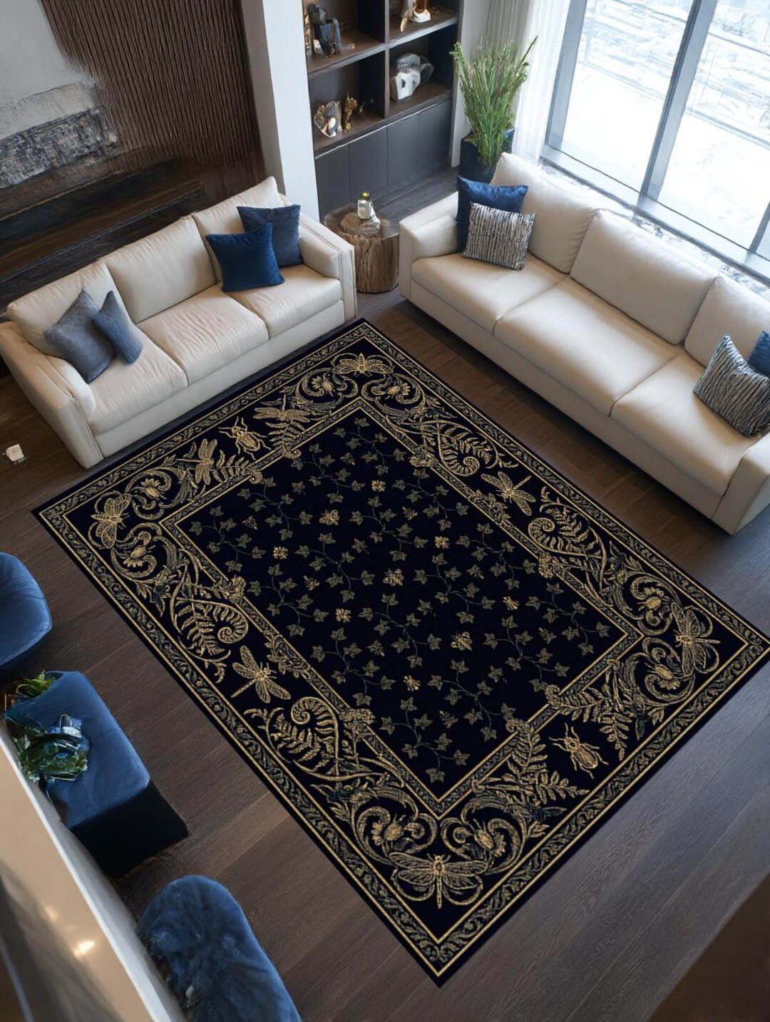 Modern Black Insect Rug Victorian Insect Botanical Rug, Dark Academia Ivy Area Carpet, Gothic ...