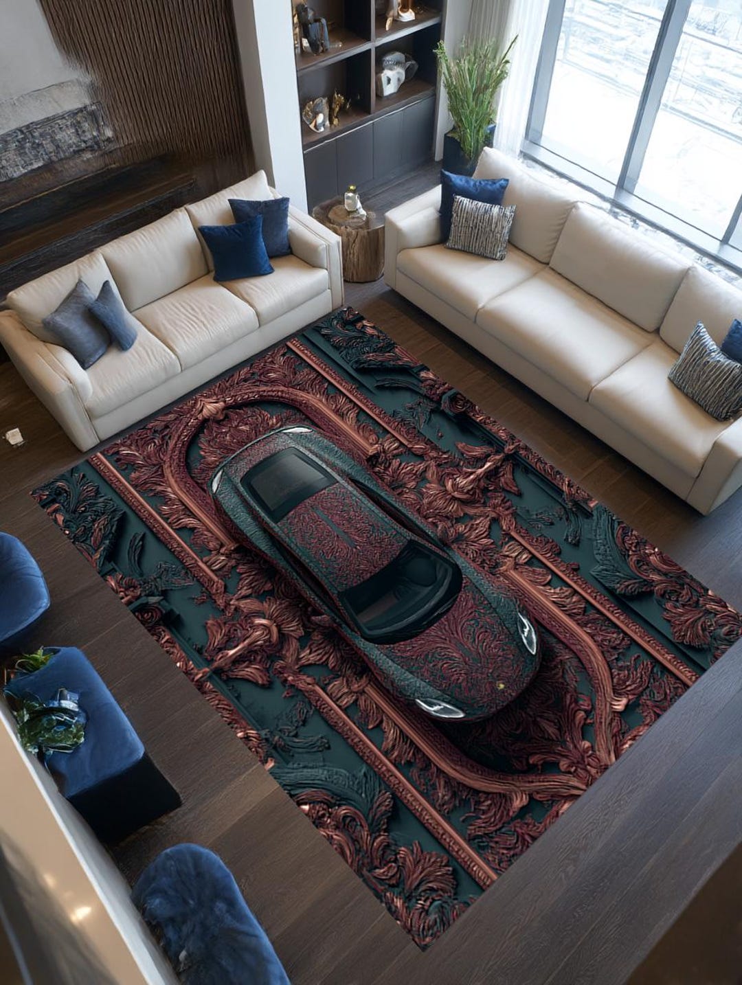 Gothic Luxury Car Rug, Dark Baroque Automotive Art Area Rug, Dramatic ...