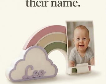 Soporte para fotos 3D Premium Arcoíris Nombre personalizado Adorno infantil Bebé Regalo Marco Exhibidor