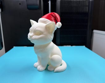 Gato navideño impreso en 3D - Figura navideña de gatito de Papá Noel "Feliz Navidad" - Regalo para amantes de las mascotas