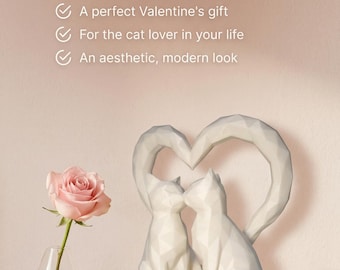 Figuras de gatos con forma de corazón impresas en 3D para San Valentín - Decoración romántica para el hogar - Adorno decorativo - Regalo de aniversario de amor