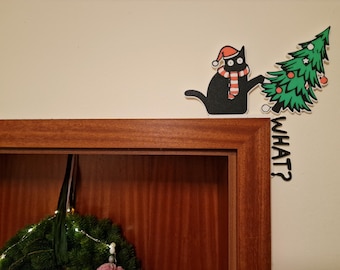 Decoración navideña para la esquina de la puerta con forma de gato, impresa en 3D.