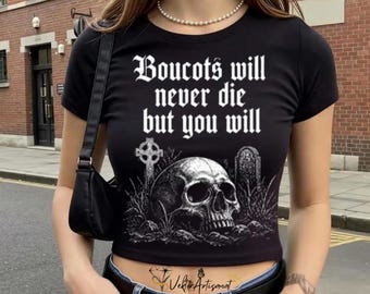 Boucots Gothic Goat Metal SVG - Dark Aesthetic Lightning Digital PNG,Horror Graphic for Distressed Streetwear, "Will Never Die But You Will"