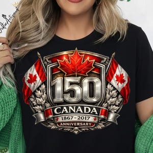 Canada 150 Anniversary png SVG,1867-2017 Canadian Confederation Crest Sublimation,Metallic Maple Leaf Shield Design,Canada Gift